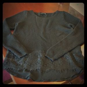 Lucky Brand Black Knit and Lace Top